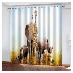 African Savannah Animals, Digital Print, 3D,Thermal Blackout Curtain 83" X 104